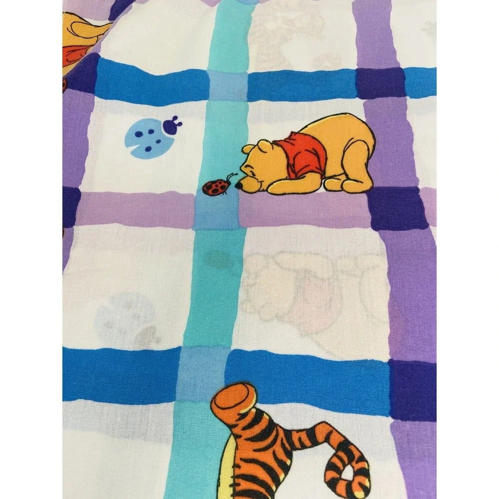 Vintage Winnie The Pooh and Tigger Flat Sheet Twin Size Plaid Ladybugs